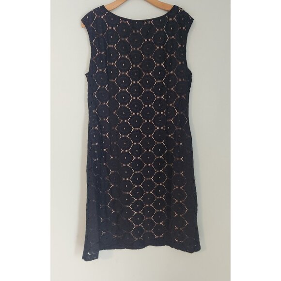 JESSICA HOWARD Navy Blue Tan Eyelet Dress Sheath Lace Knee Length Stretch Sz 14 - Picture 6 of 12